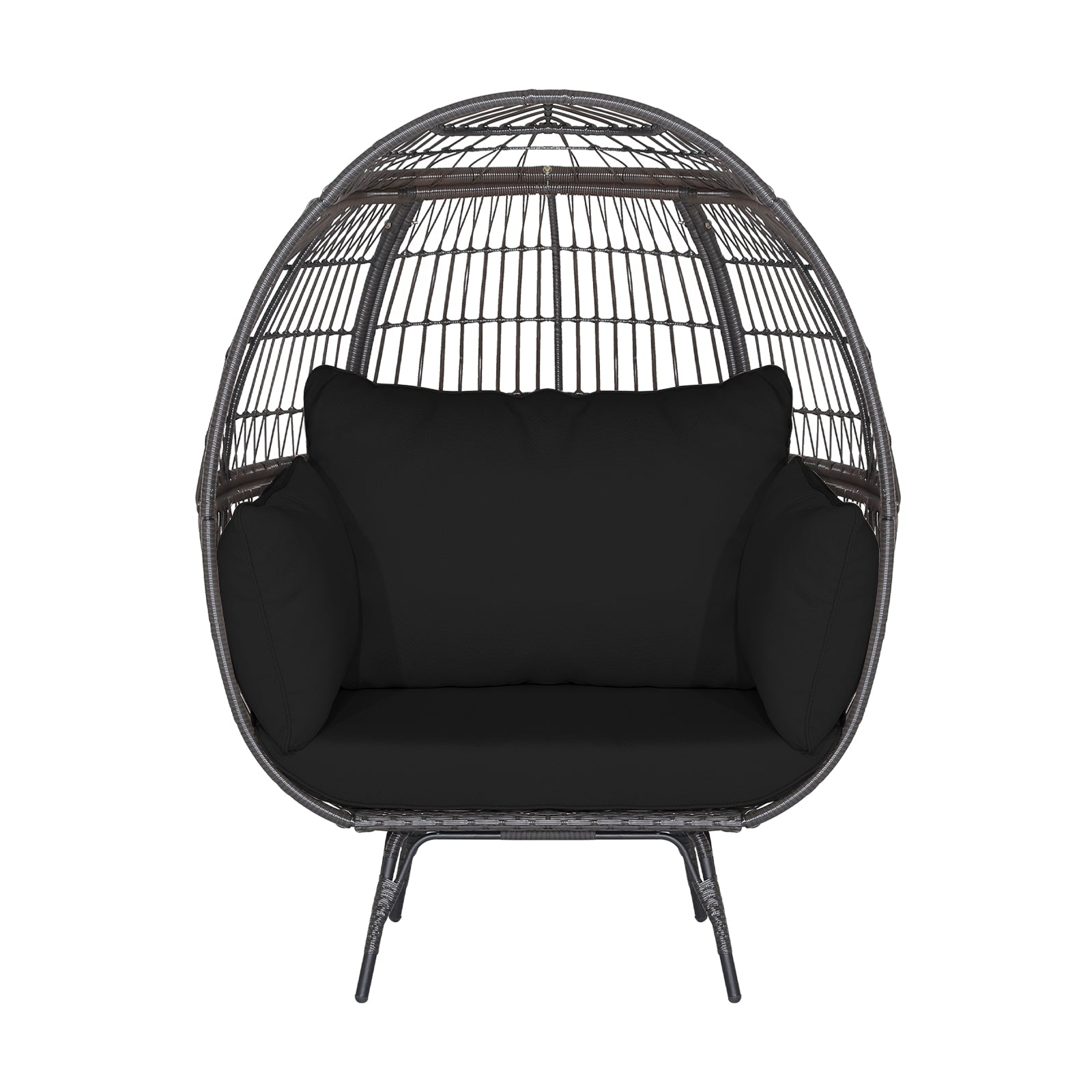 Oversized Patio Wicker Egg Lounge Chair with 4 Soft Cushions-Black