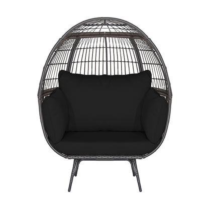 Oversized Patio Wicker Egg Lounge Chair with 4 Soft Cushions-Black