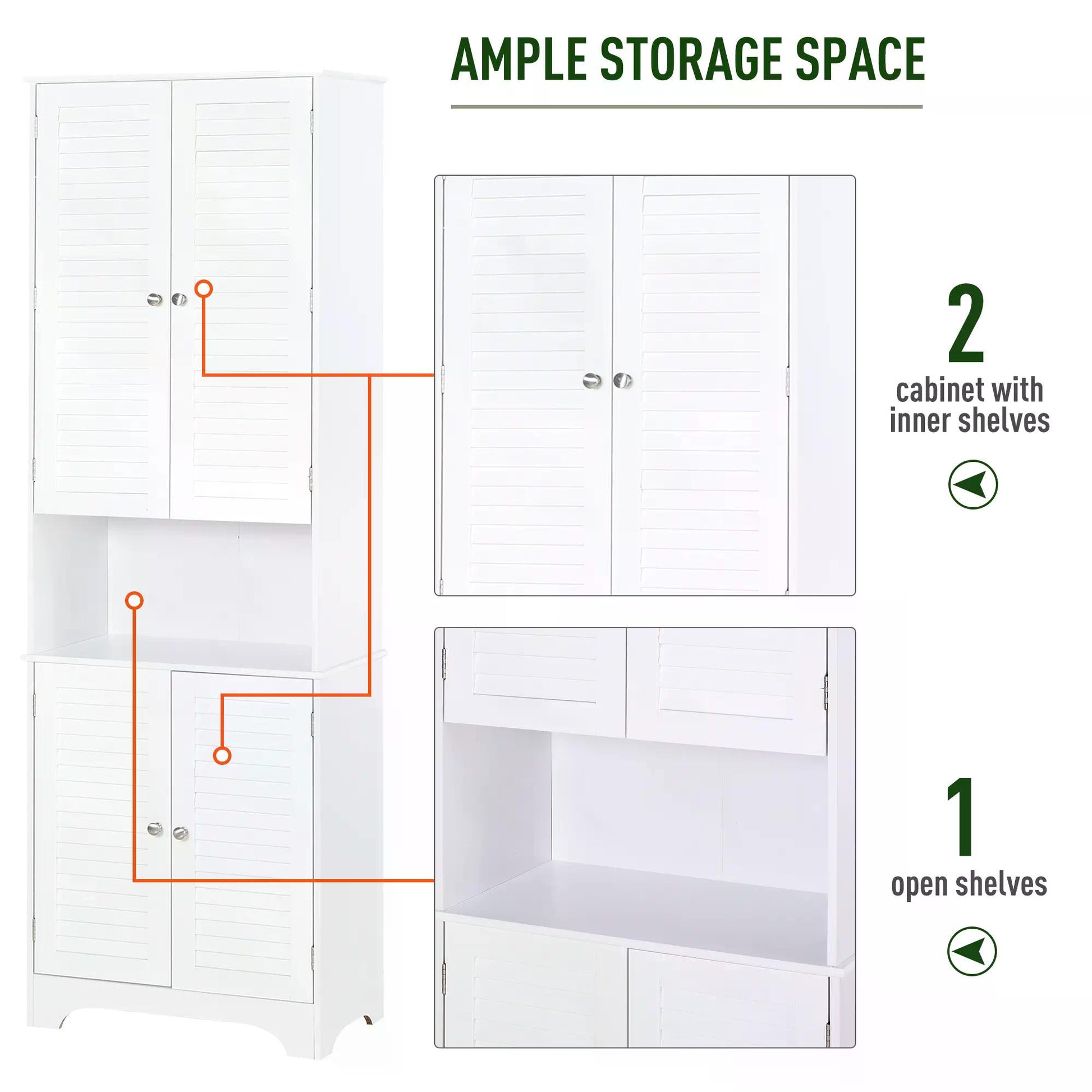 HOMCOM MDF Freestanding 6-Tier Bathroom Storage Cabinet White