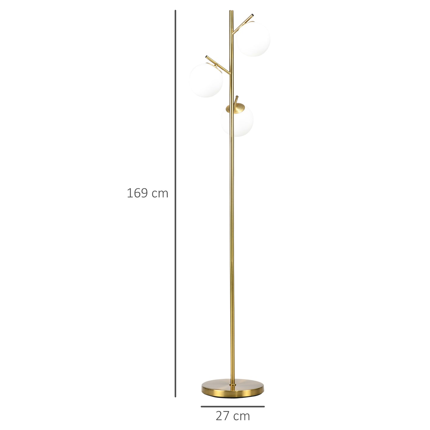 HOMCOM 3-Light Tree Floor Lamps for Living Room, Modern Standing Lamp for Bedroom with Globe Lampshade, Steel Base, (Bulb not Included), Gold Tone