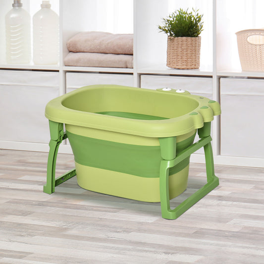 HOMCOM Baby Bath Tub for 0-6 Years Collapsible Non-Slip Portable with Stool Seat for Newborns Infants Toddlers Kids Crocodile Shape Green