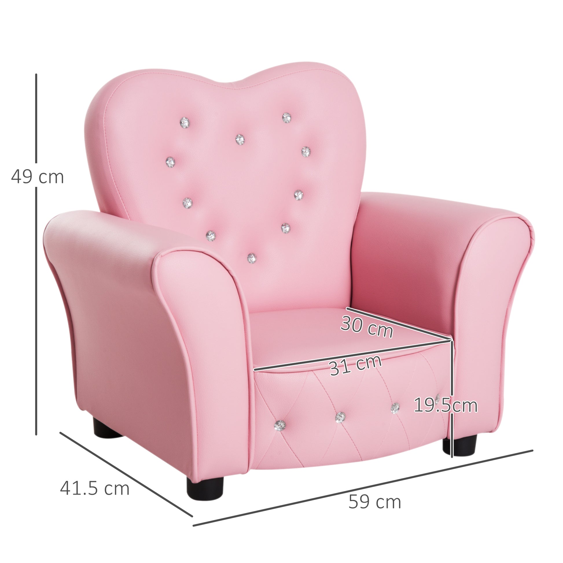 HOMCOM Kids Toddler Chair Sofa Children Armchair Seating Relax Playroom Seater Girl Princess Pink