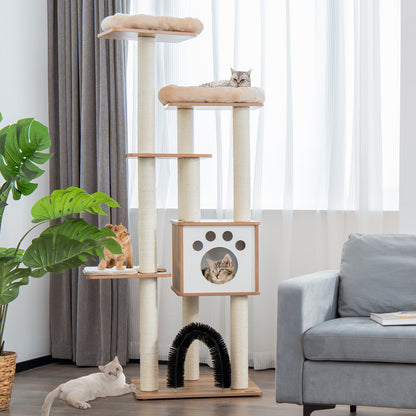 Multi-Level Cat Tree with Massage Arch Condo and Scratch Posts-Beige