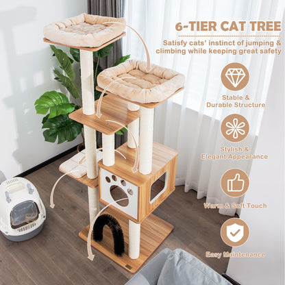 Multi-Level Cat Tree with Massage Arch Condo and Scratch Posts-Beige