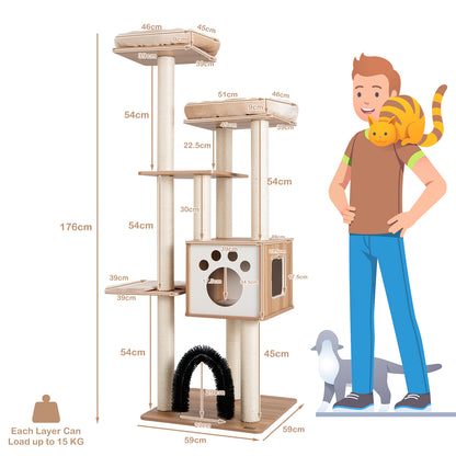 Multi-Level Cat Tree with Massage Arch Condo and Scratch Posts-Beige