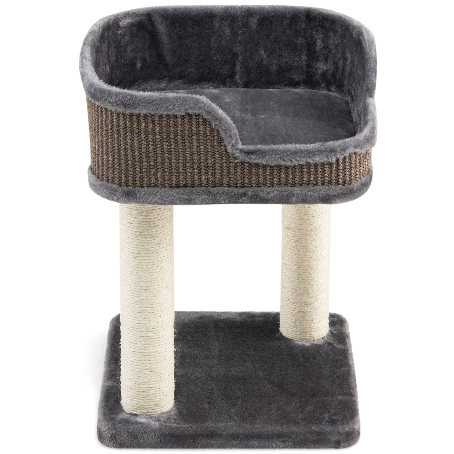 2 Levels Cat Tree with Soft Plush Perch and Scratching Posts-Grey