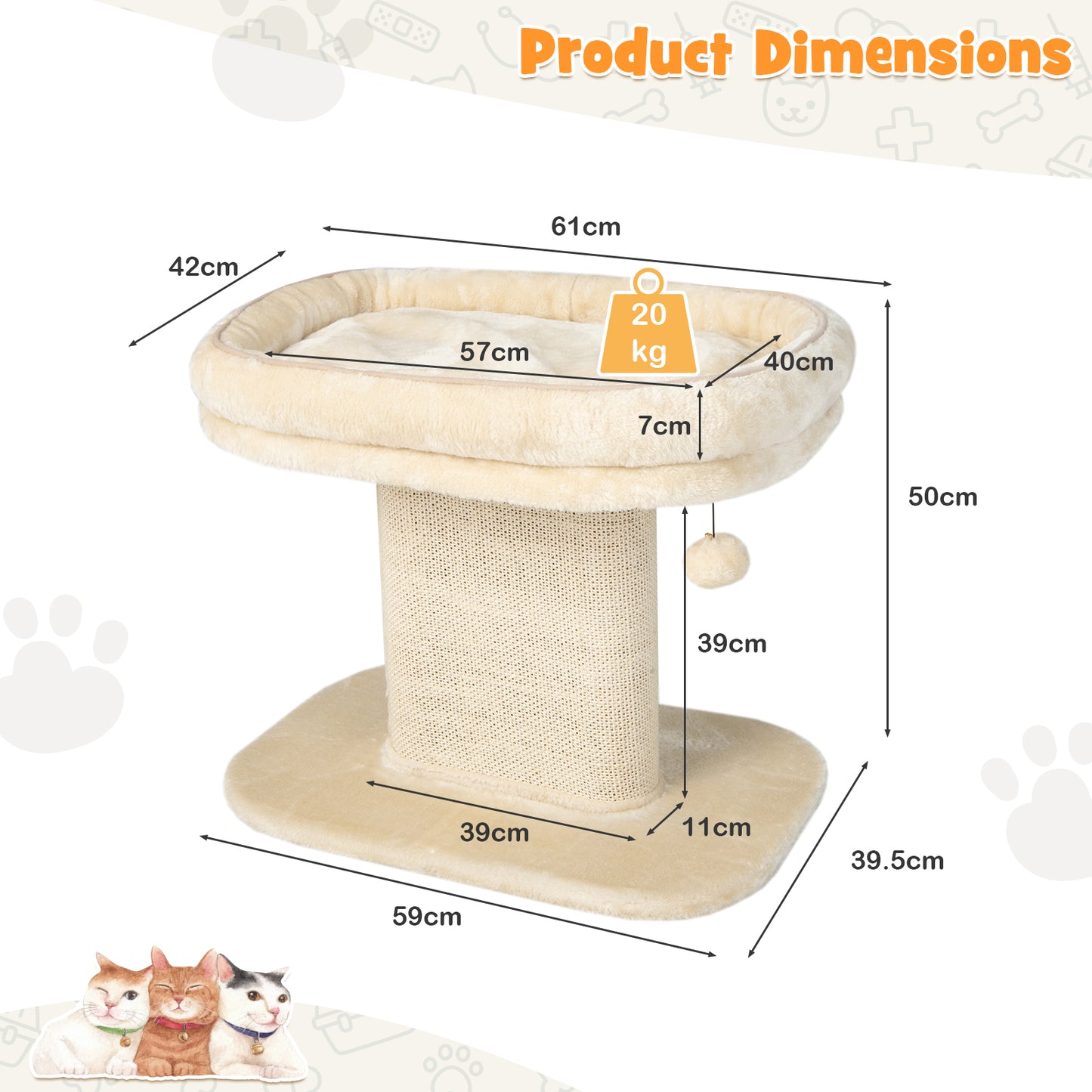 2-Tier Cat Tree with Sleeping Perch Sisal Scratching Plate and Ball-Beige