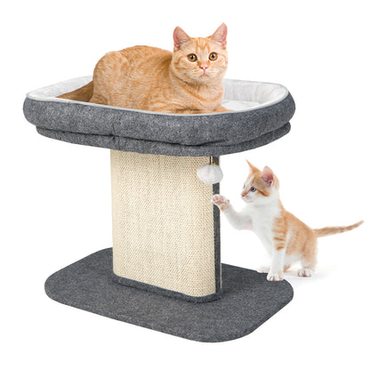 2-Tier Cat Tree with Sleeping Perch Sisal Scratching Plate and Ball-Grey