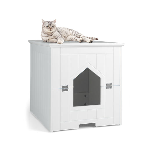 Cat Litter Box Enclosure with Flip Magnetic Half Door-White