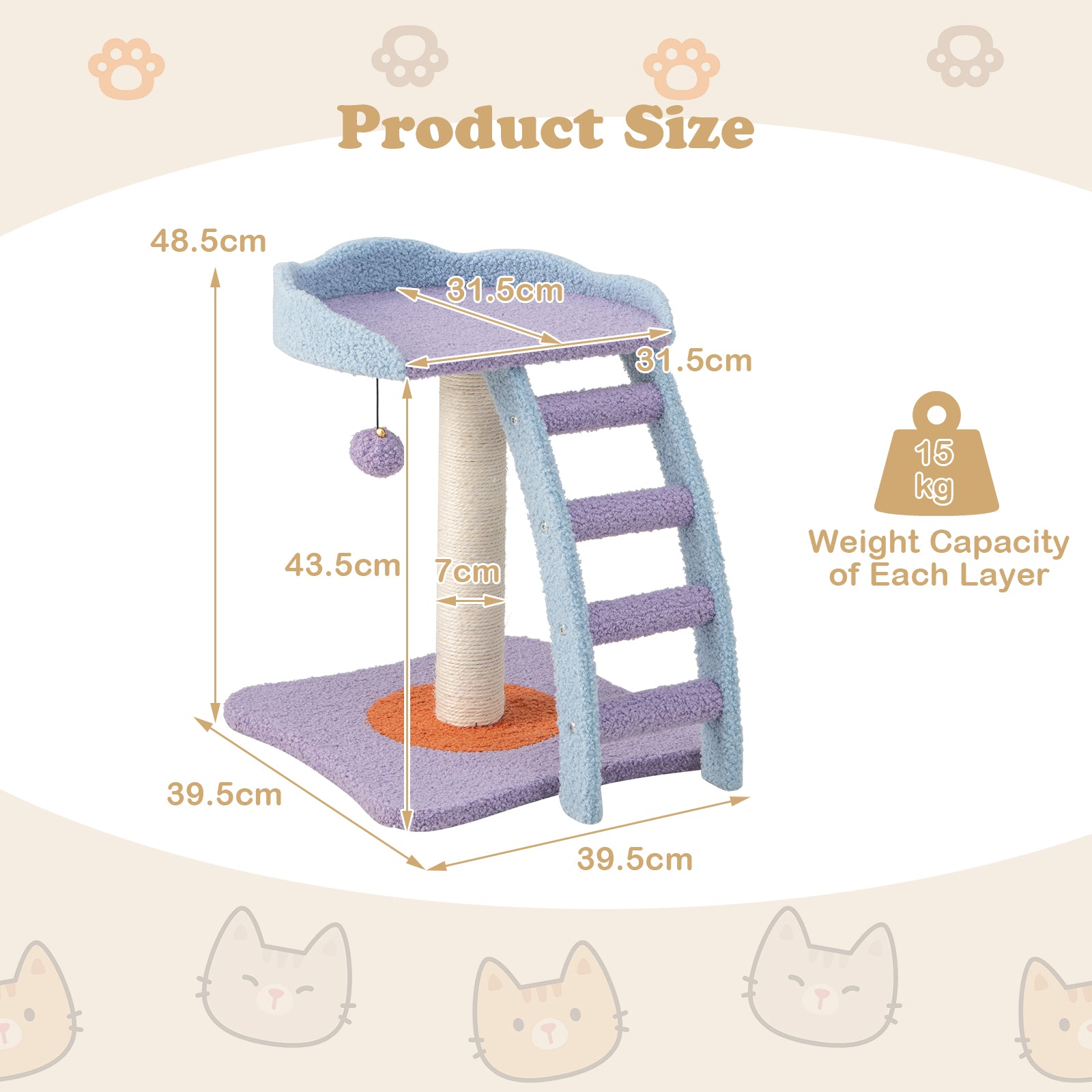 2-Tier Modern Cat Tree Tower for Indoor Cats-Purple