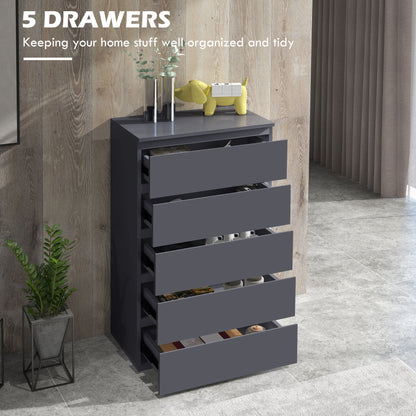 HOMCOM High Gloss Chest of Drawers, 5-Drawer Storage Cabinets, Modern Dresser, Storage Drawer Unit for Bedroom