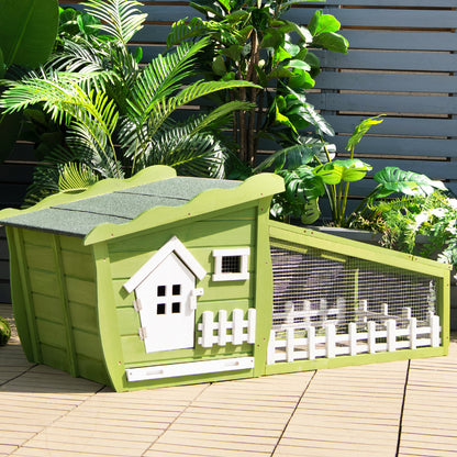 Wooden Rabbit Hutch with Asphalt Roof and Removable Tray-Green