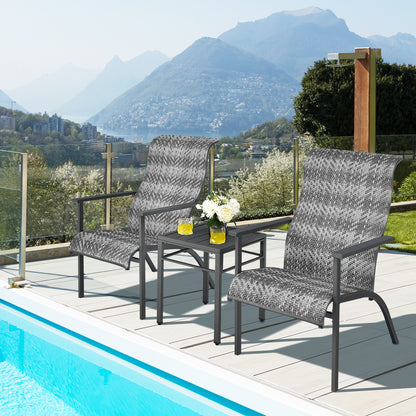 3-Piece Patio Bistro Furniture Set Ergonomic Design-Grey