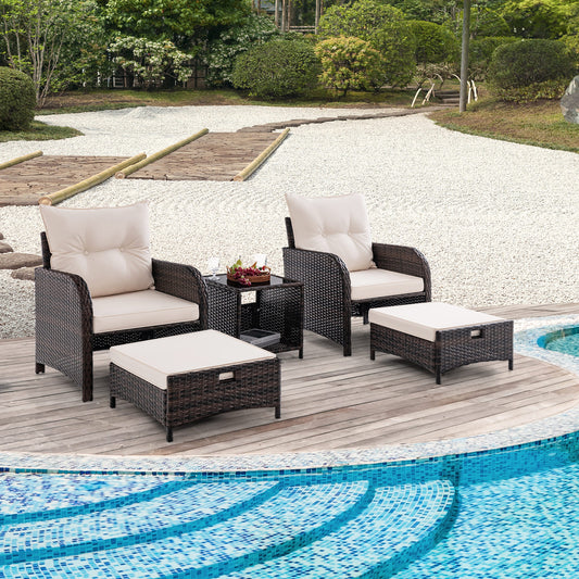 5 Pieces Patio Conversation Set  for Porch Backyard Garden-Beige