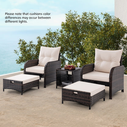 5 Pieces Patio Conversation Set  for Porch Backyard Garden-Beige