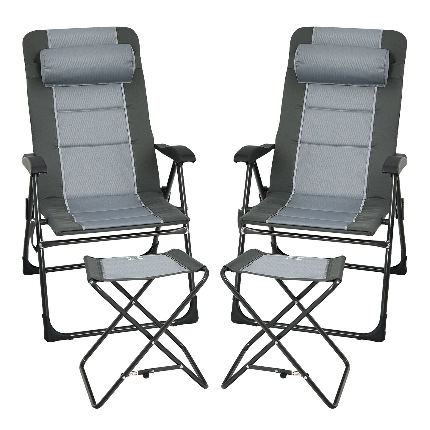 Set of 4 Patio Dining Chairs and Ottoman with 7-Position Adjustable Backrest-Grey