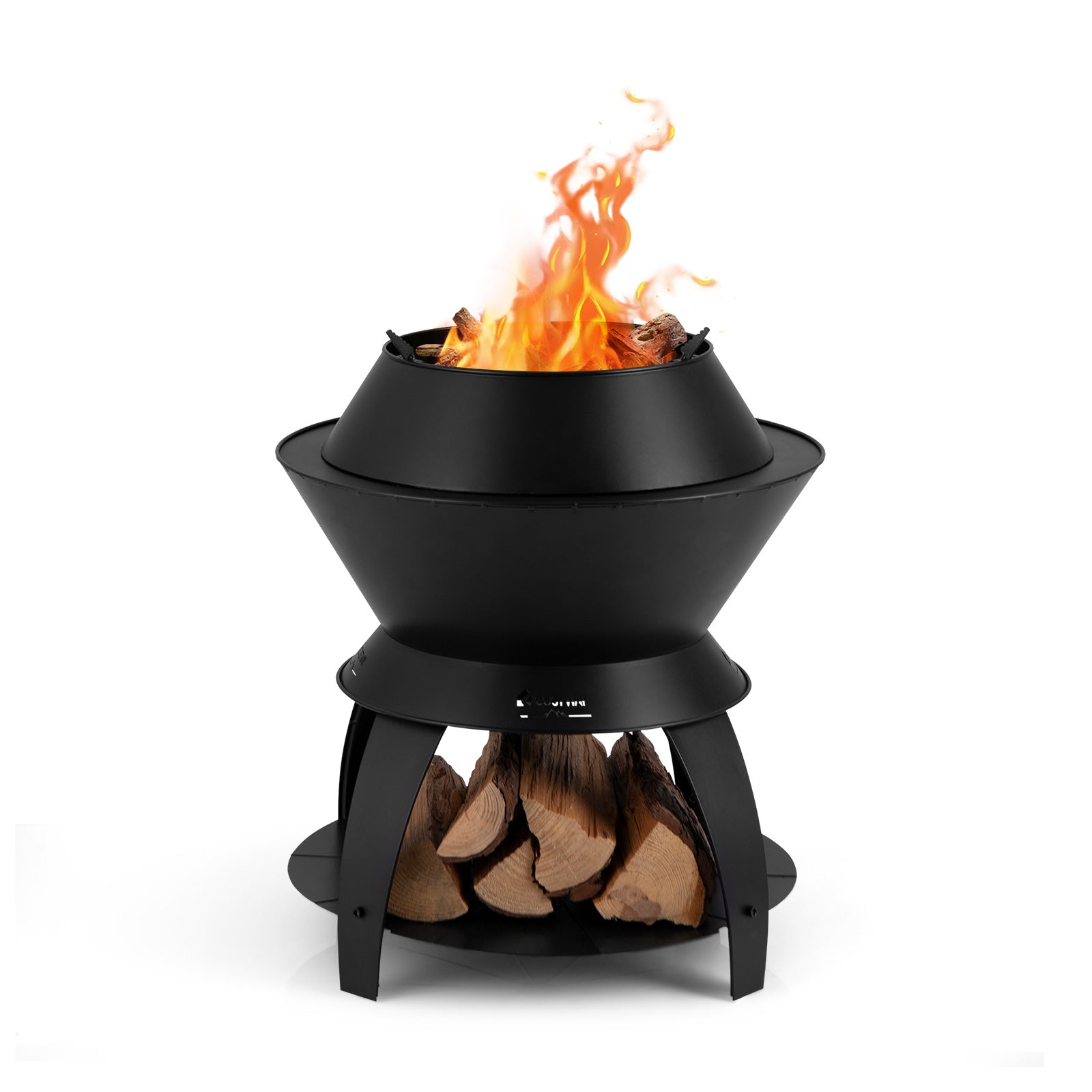 50cm Patio Fire Pit with Pot Holder and Storage Shelf-Black