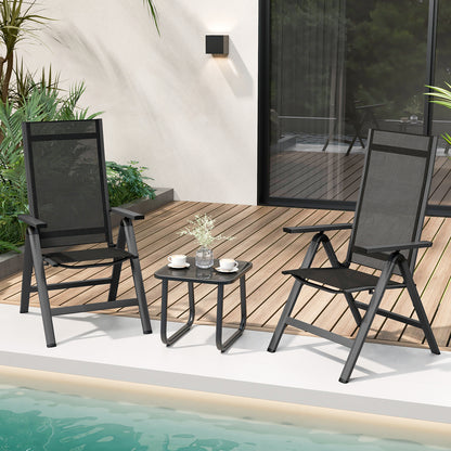 Patio Folding Lightweight Dining Chairs with 7-Position Adjustable High Backrest-Black