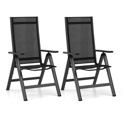 Patio Folding Lightweight Dining Chairs with 7-Position Adjustable High Backrest-Black