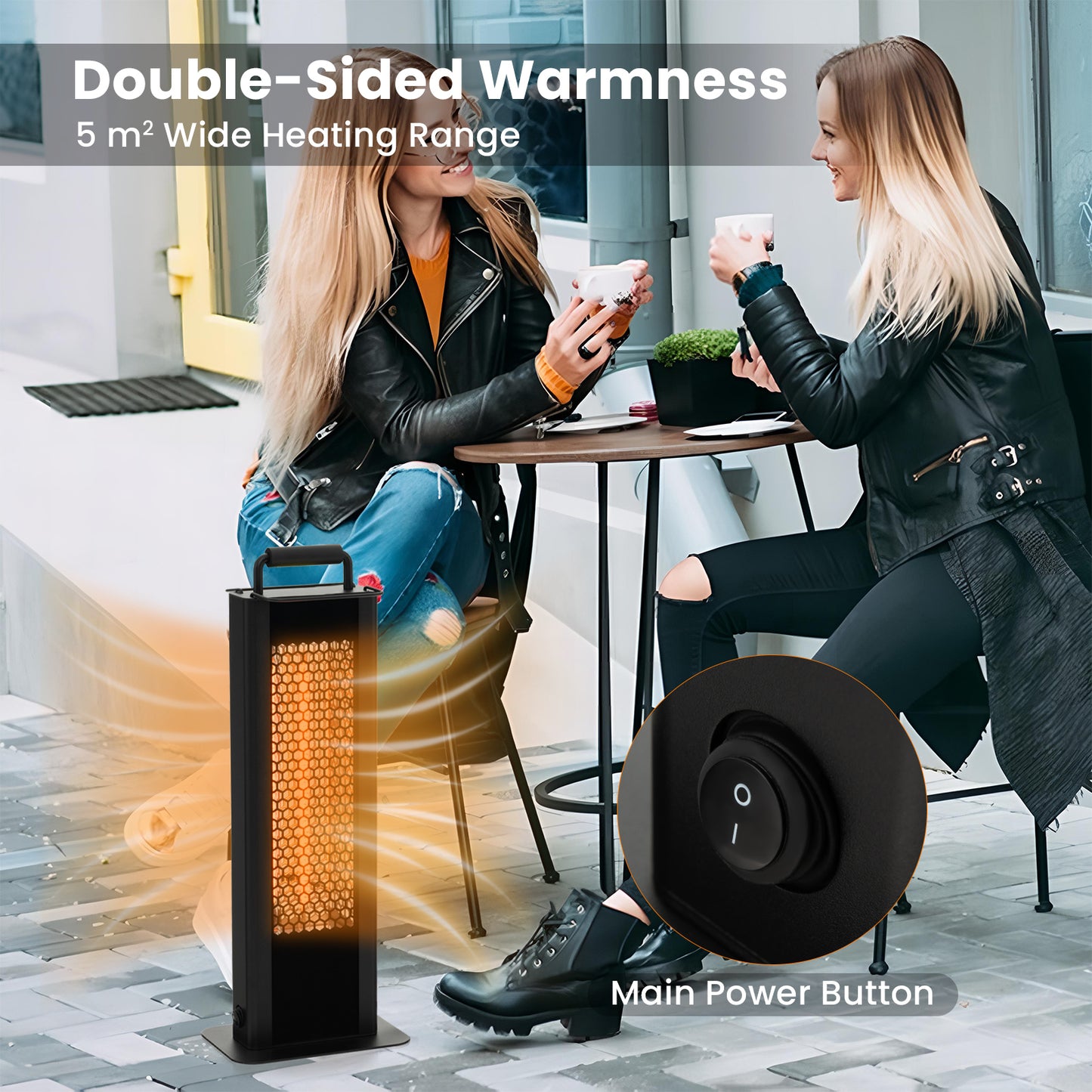 1200W Outdoor Portable Electric Heater with Double-Sided Heating-Black