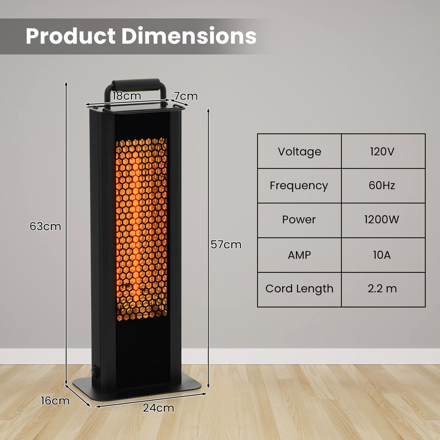 1200W Outdoor Portable Electric Heater with Double-Sided Heating-Black