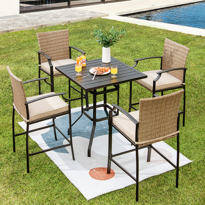 Patio Rattan Bar Stools Set of 4 with Soft Cushions High Backrest