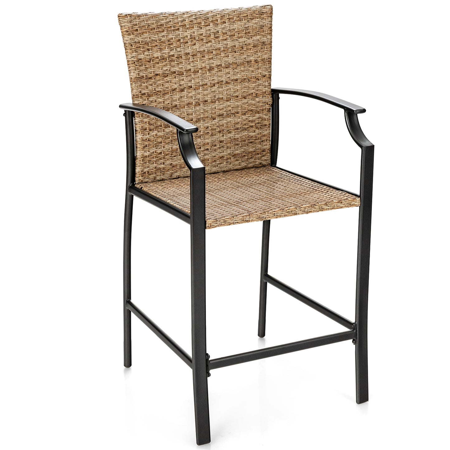 Patio Rattan Bar Stools Set of 4 with Soft Cushions High Backrest