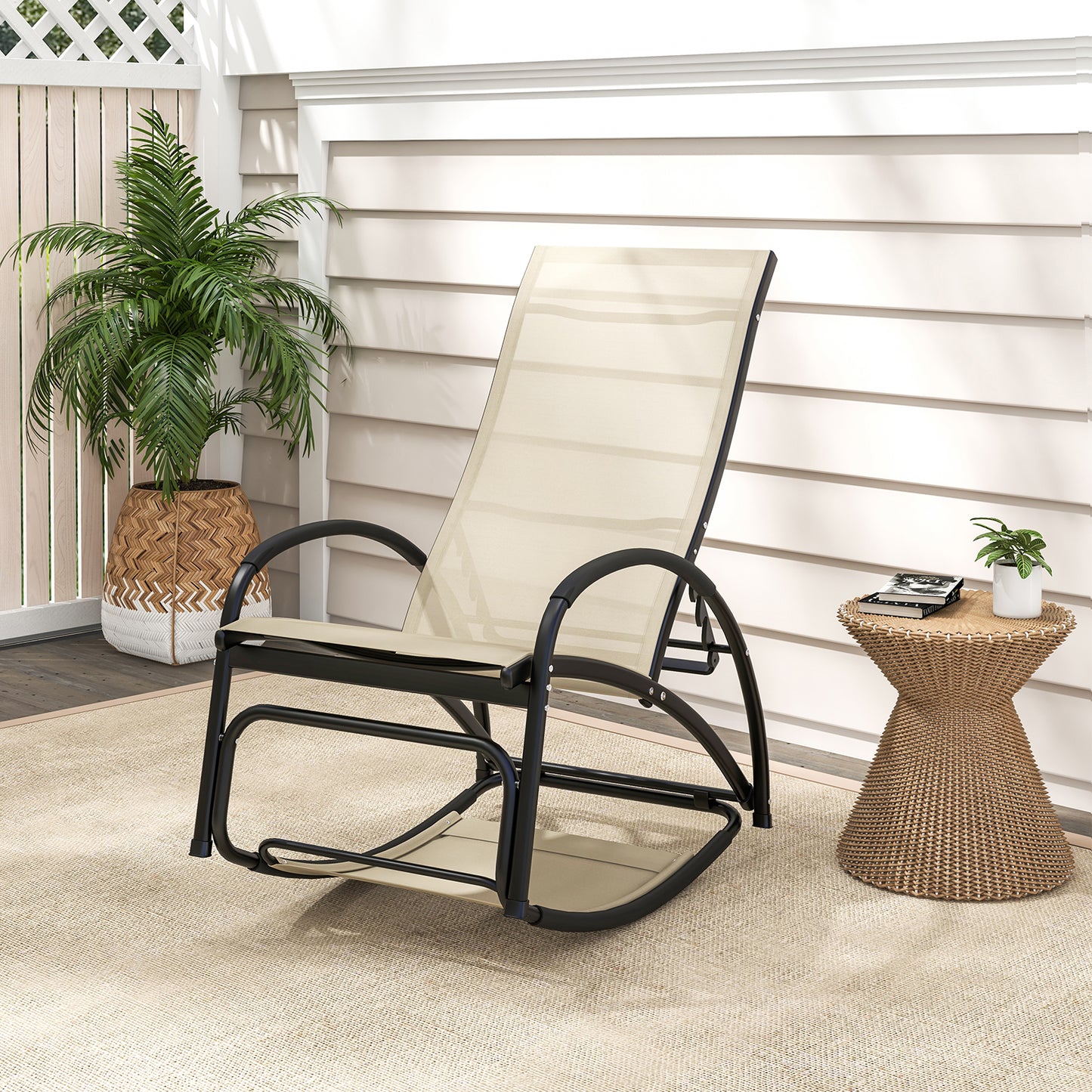 2-in-1 Outdoor Lounge Chair with 20° Rocking Angle-Beige