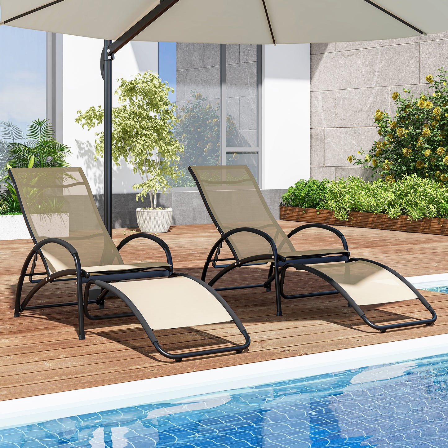 2-in-1 Outdoor Lounge Chair with 20° Rocking Angle-Beige