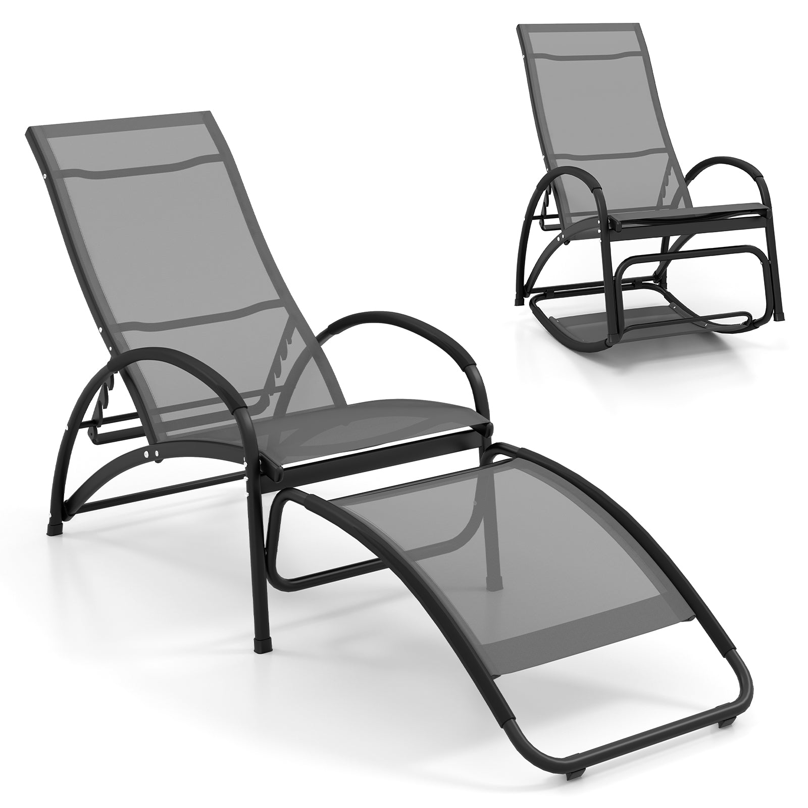 2-in-1 Outdoor Lounge Chair with 20° Rocking Angle-Grey