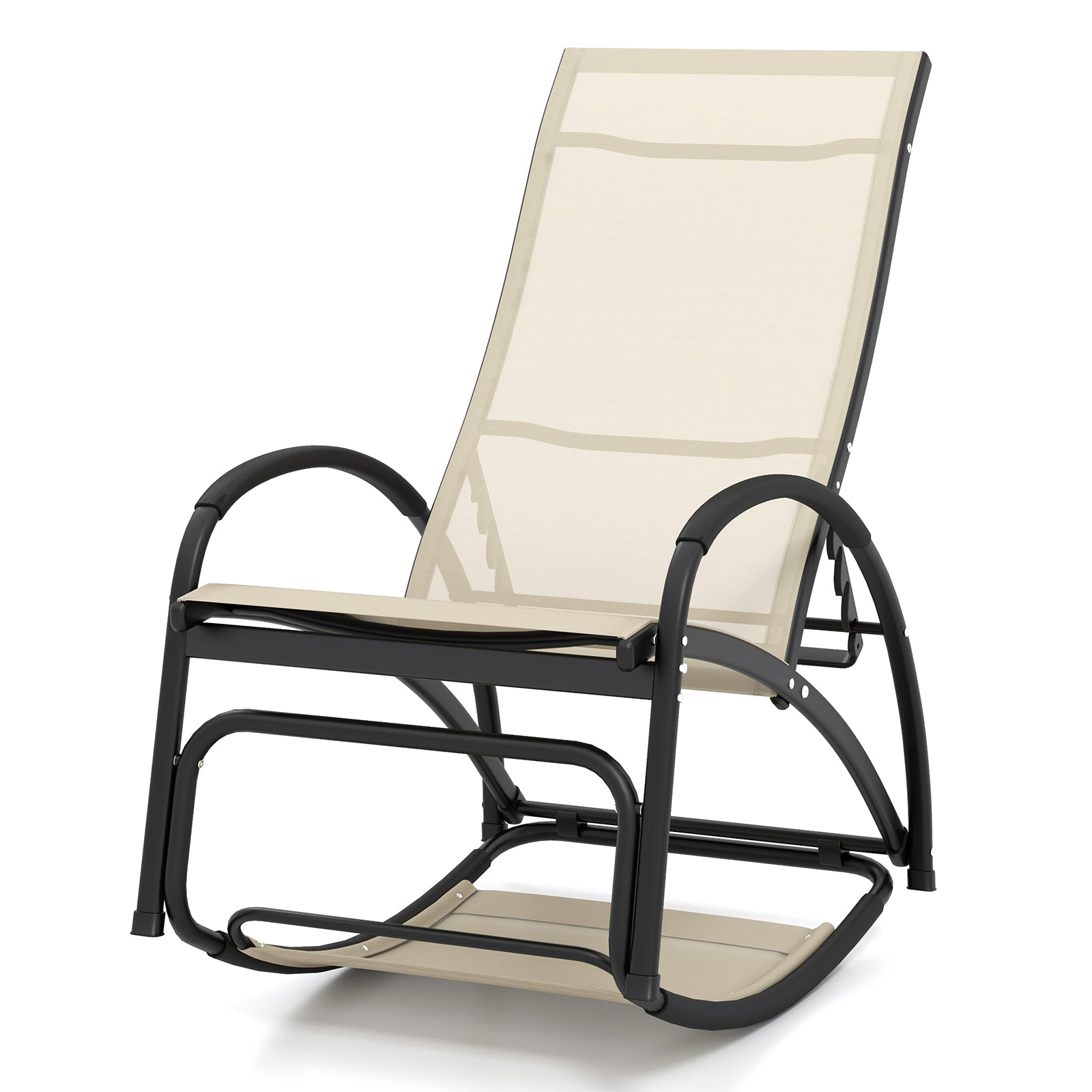 2-in-1 Outdoor Lounge Chair with 20° Rocking Angle-Beige