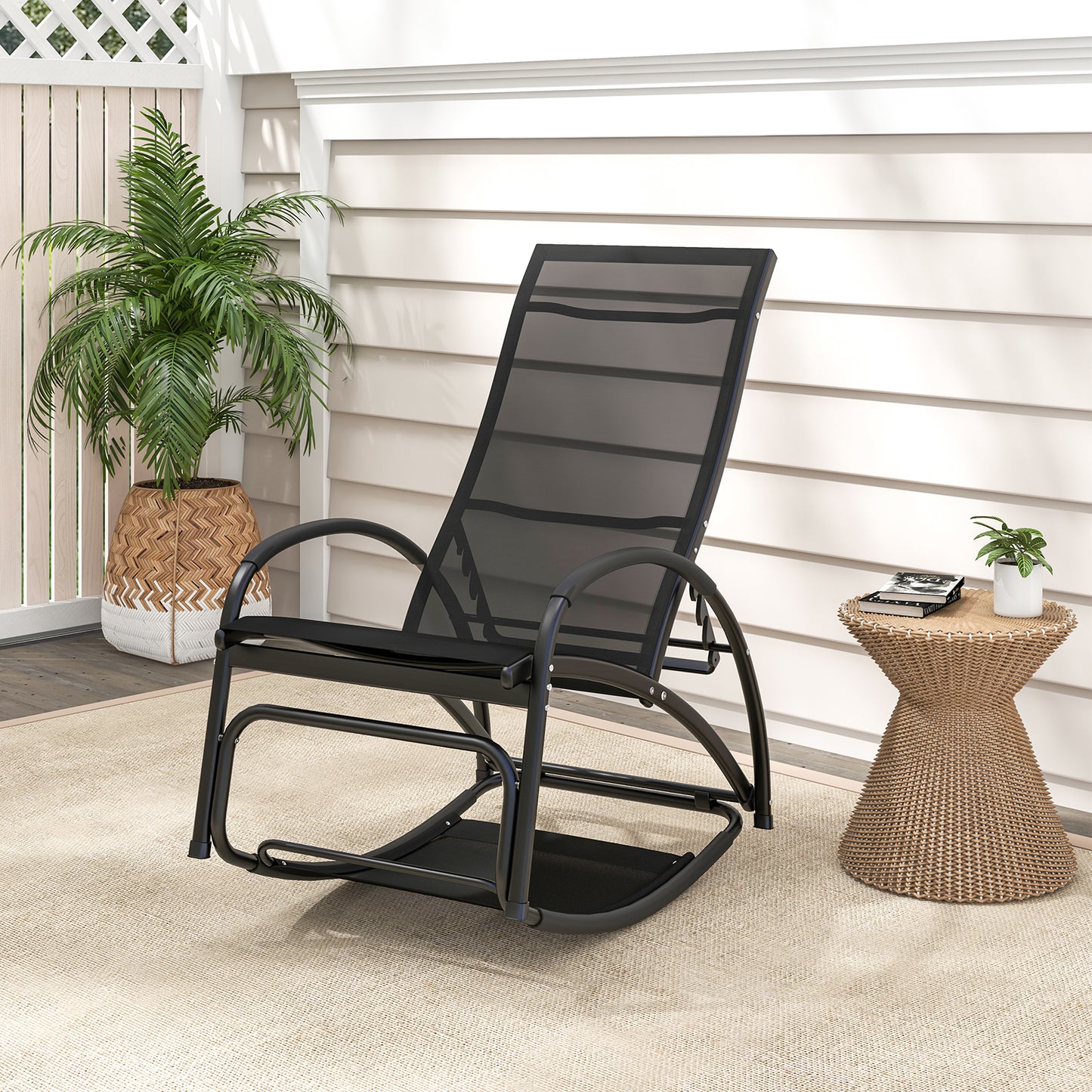 2-in-1 Outdoor Lounge Chair with 20° Rocking Angle-Black