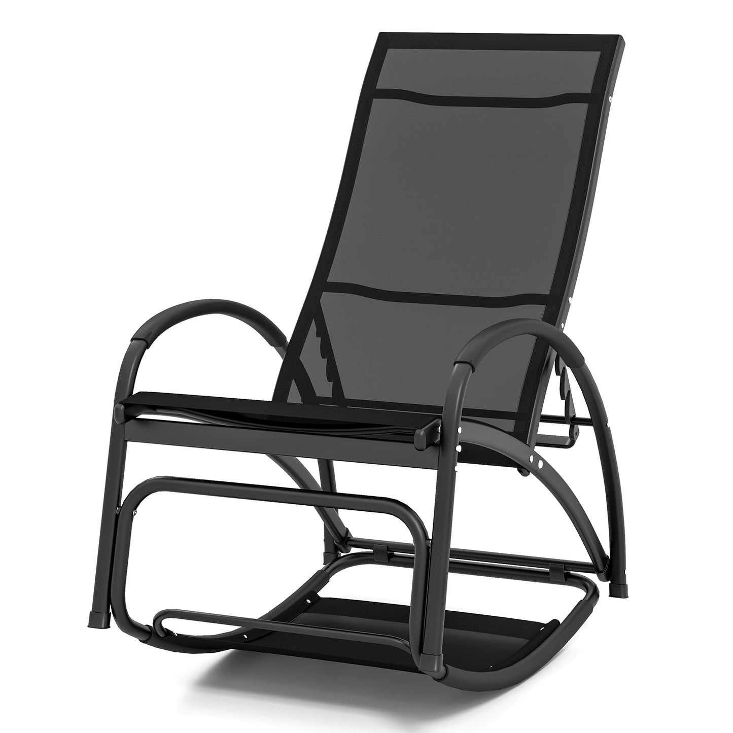 2-in-1 Outdoor Lounge Chair with 20° Rocking Angle-Black