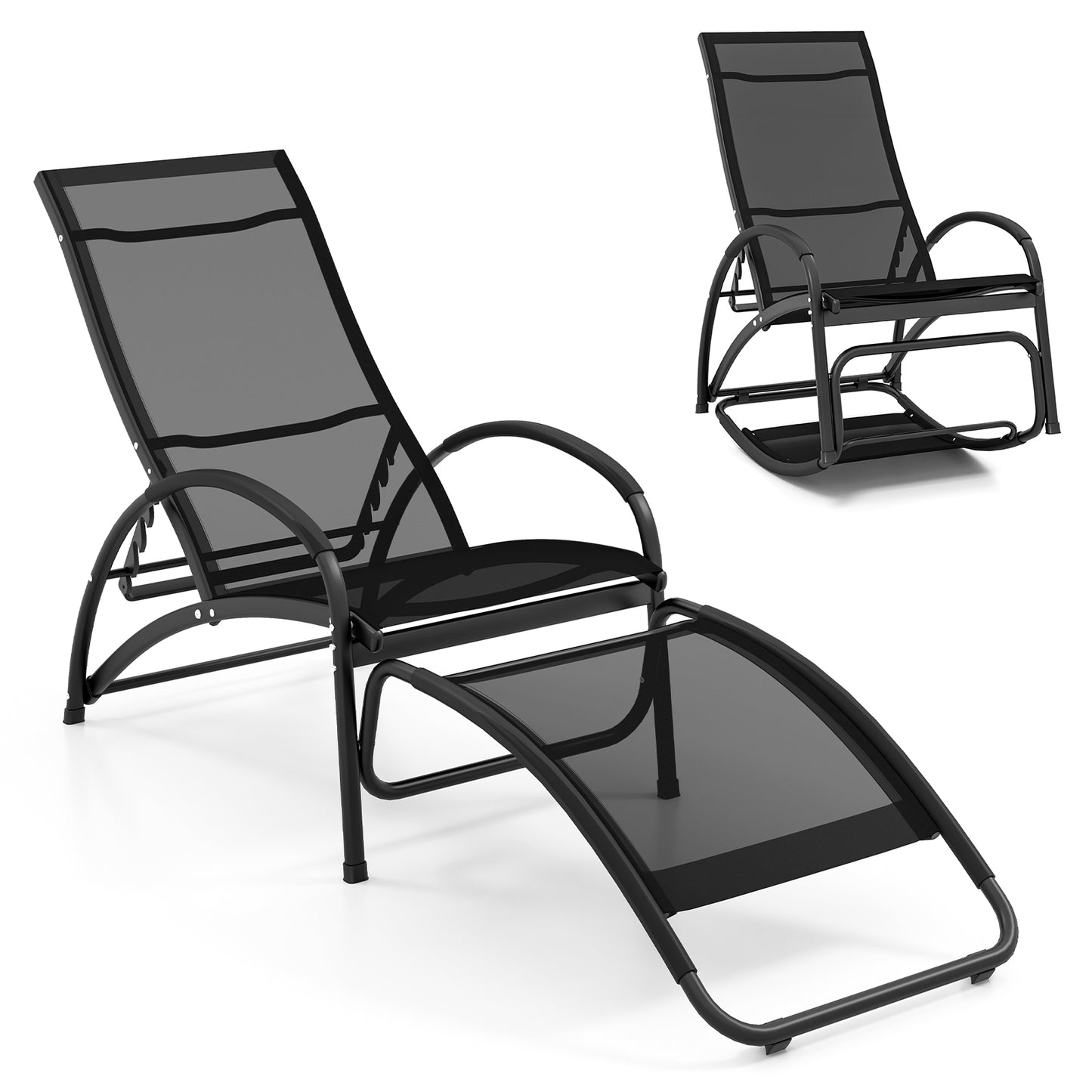 2-in-1 Outdoor Lounge Chair with 20° Rocking Angle-Black