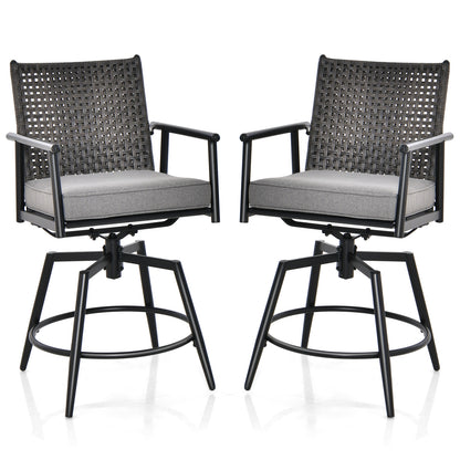 Patio Swivel Bar Stools Set of 2 with PE Rattan Back and Metal Frame-Black