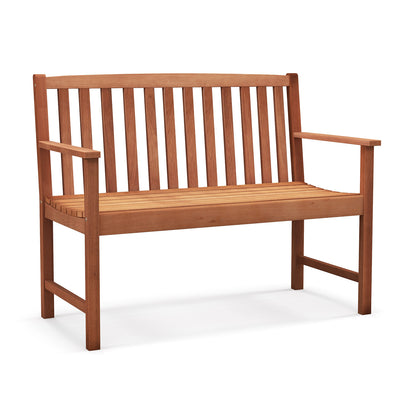 Patio Wood Bench with Cozy Armrests and Backrest