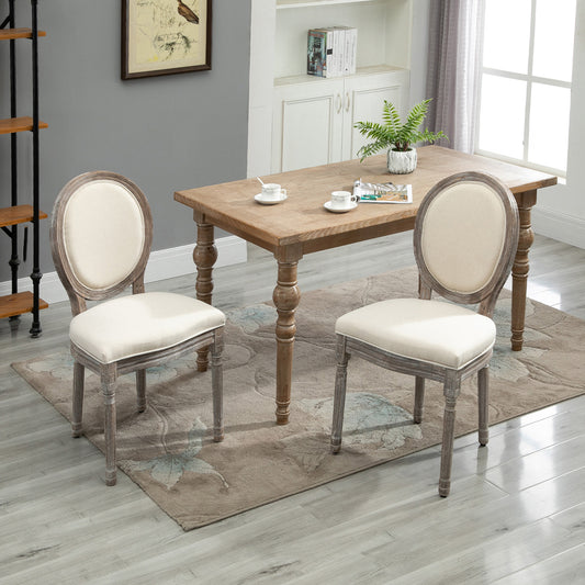 HOMCOM Dining Chairs Set of 2, French-Style Kitchen Chairs with Padded Seats Wood Frame and Brushed Curved Back, Cream White