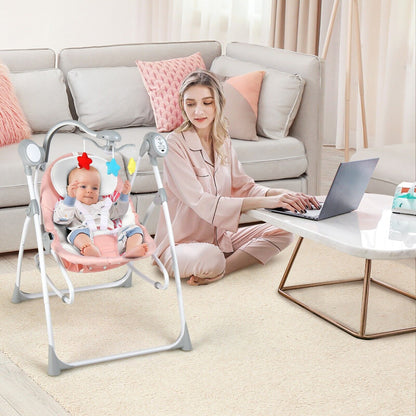 Portable 2-in-1 Baby Swing with 3 Swing Speed and 3 Timer Settings-Pink