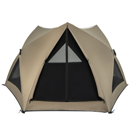 6-Sided Family Tent with Rainfly, Skylight, 3 Doors, 3 Windows-Olive Green