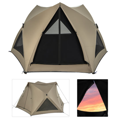 6-Sided Family Tent with Rainfly, Skylight, 3 Doors, 3 Windows-Olive Green