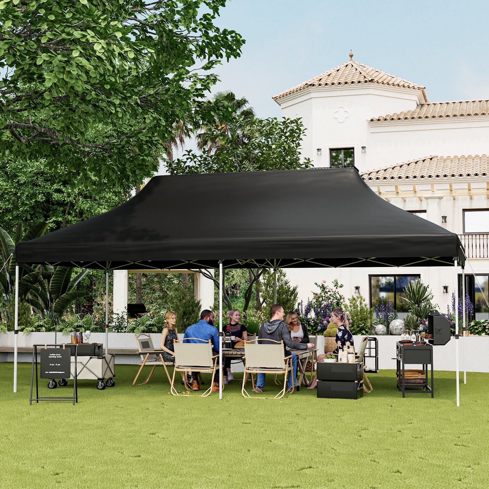 300 x 600 cm Pop-up Canopy Tent with Carrying Bag-Black