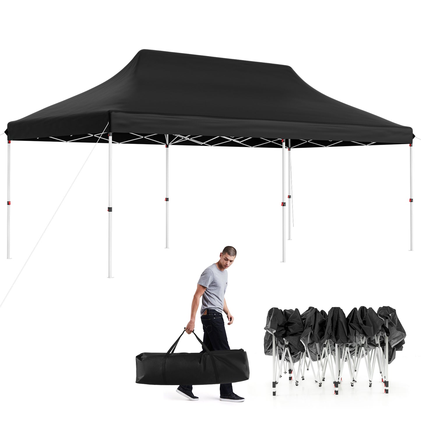 300 x 600 cm Pop-up Canopy Tent with Carrying Bag-Black