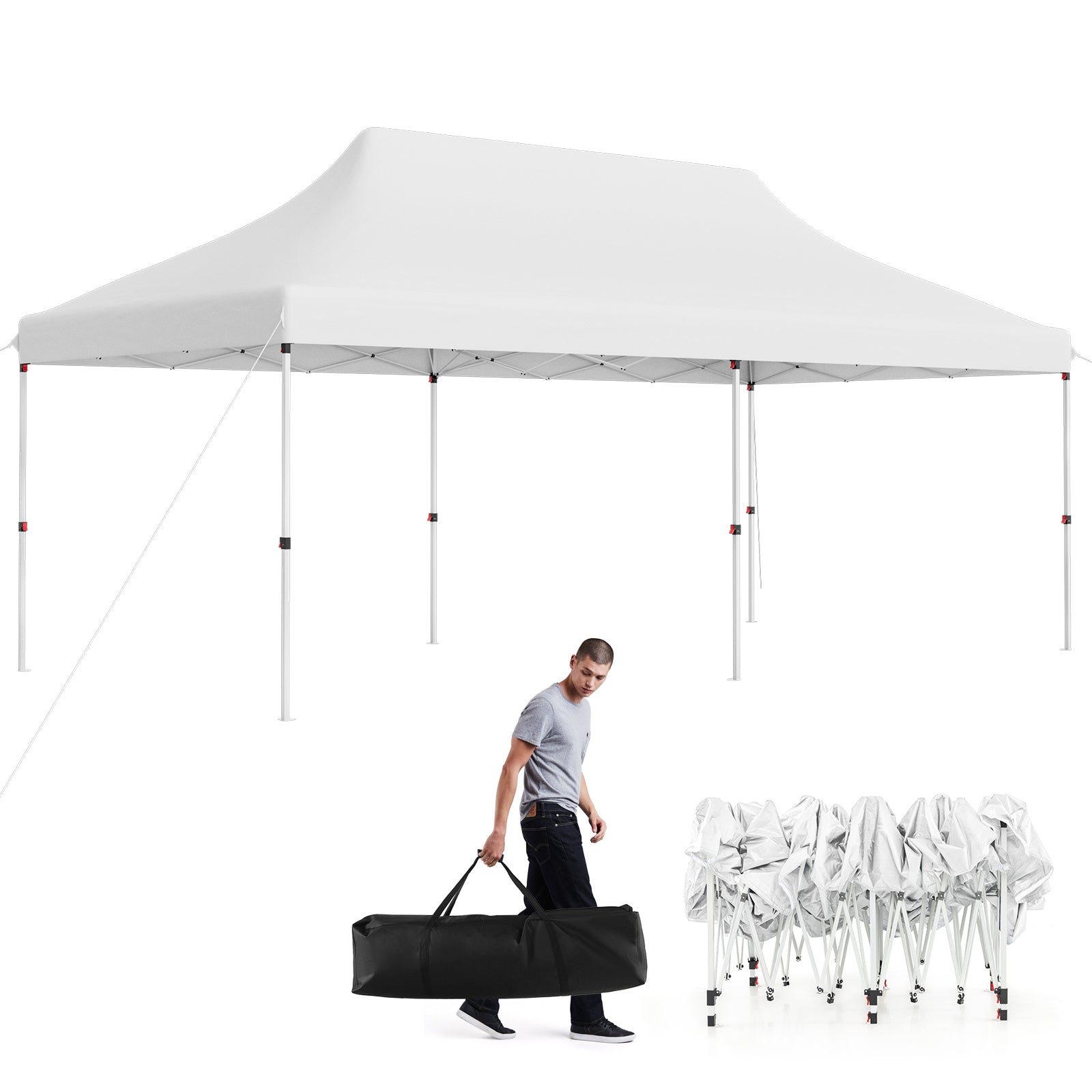 300 x 600 cm Pop-up Canopy Tent with Carrying Bag-White