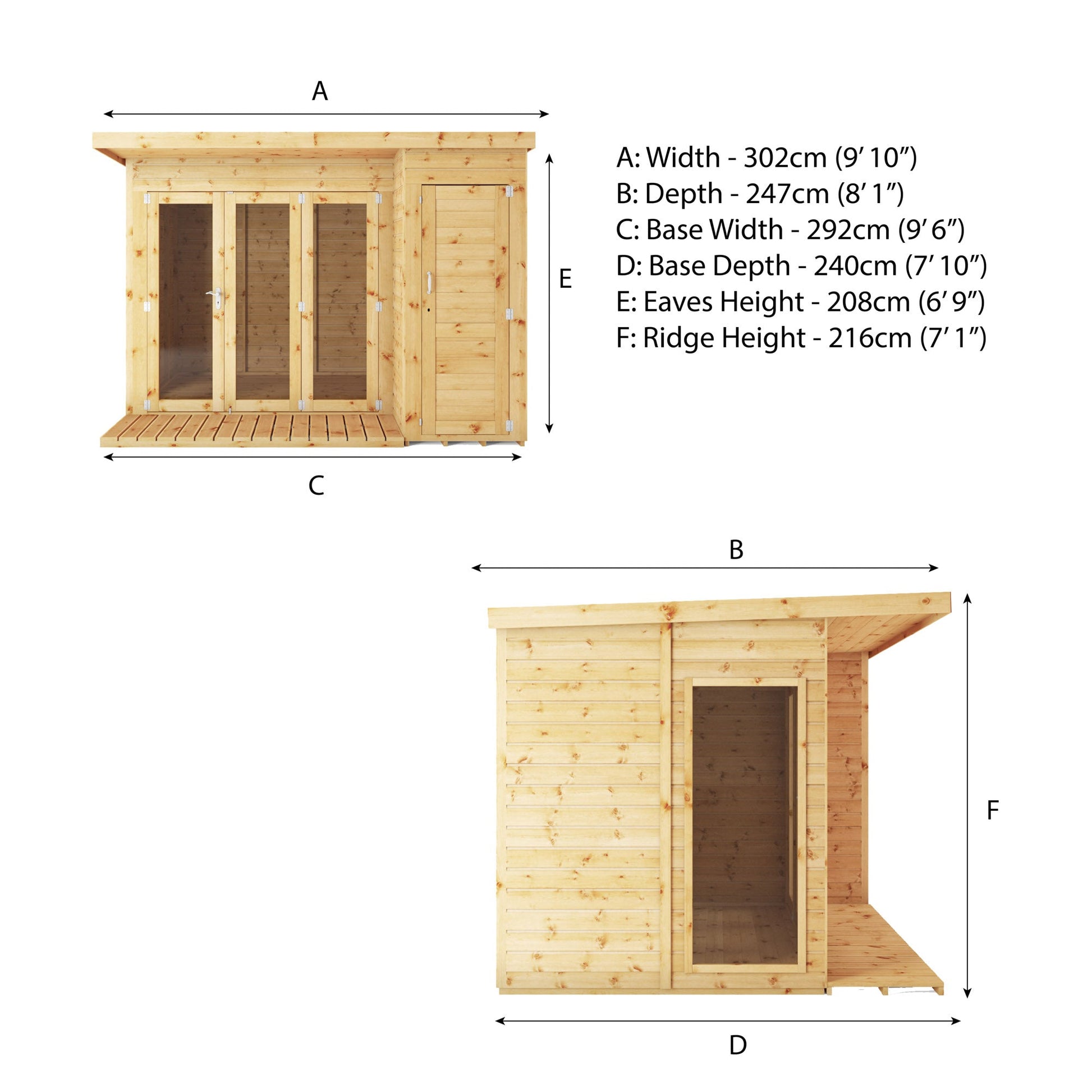 10 X 8 Premium Garden Room Summerhouse With Side Shed