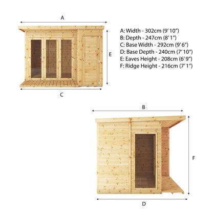 10 X 8 Premium Garden Room Summerhouse With Side Shed