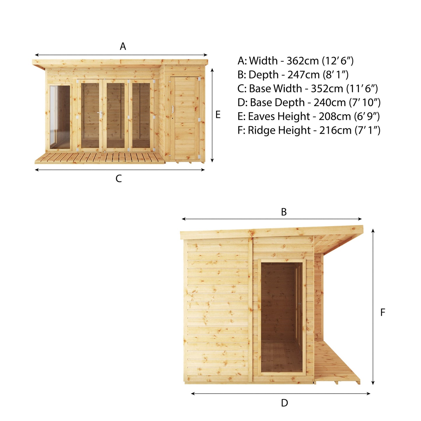 12 X 8 Premium Garden Room Summerhouse With Side Shed