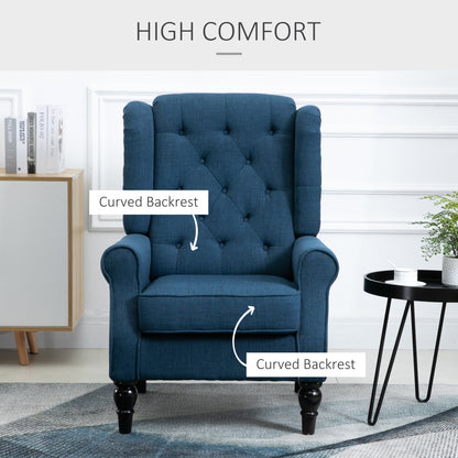 HOMCOM Wingback Accent Chair, Retro Upholstered Button Tufted Occasional Chair for Living Room and Bedroom, Blue