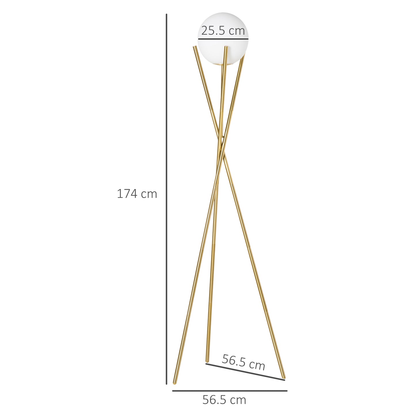 HOMCOM Tripod Floor Lamp with Globe Lampshade, Modern Standing Light with Foot Switch, E27 Base for Living Room, Bedroom, Gold and White