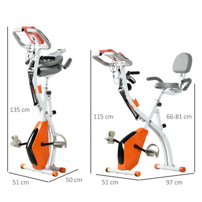 HOMCOM 2-in-1 Upright  Exercise Bike Stationary Foldable Magnetic Recumbent Cycling with Arm Resistance Bands Orange