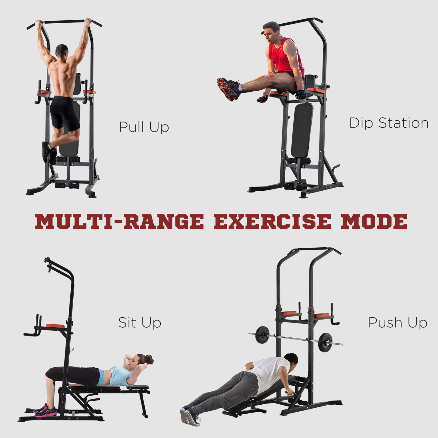 HOMCOM Multifunction Power Tower w/ Bench Home Workout Dip Station Push-up Bars Fitness Equipment Office Gym Training